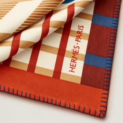 HERMES ネイビー・グレー チェック柄ブランケット HERMES ネイビー・グレー チェック柄ブランケット HERMES